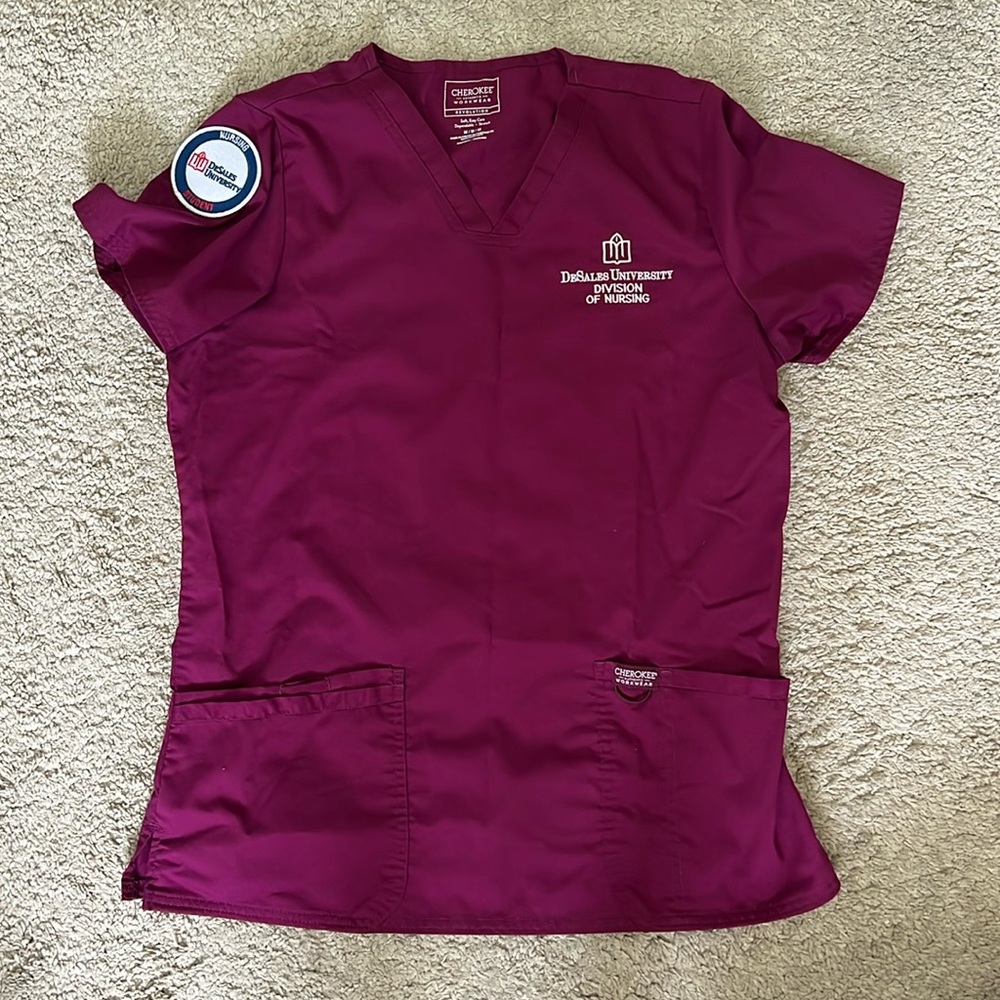 DeSales University nursing scrub shirt